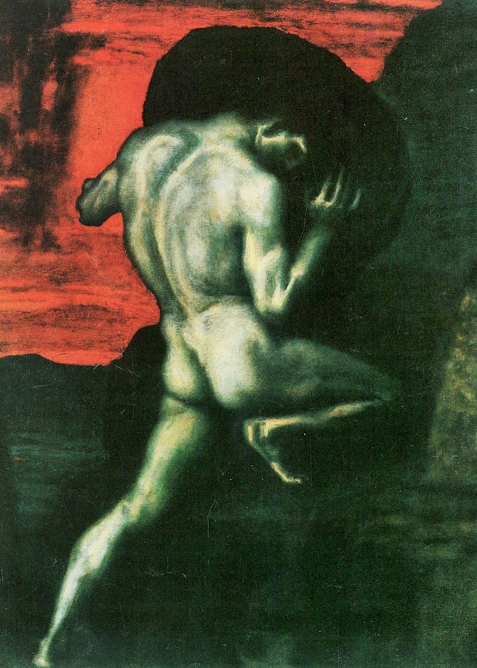 Franz von Stuck《薛西佛斯》，1920，象徵在荒謬中永不停歇的反抗